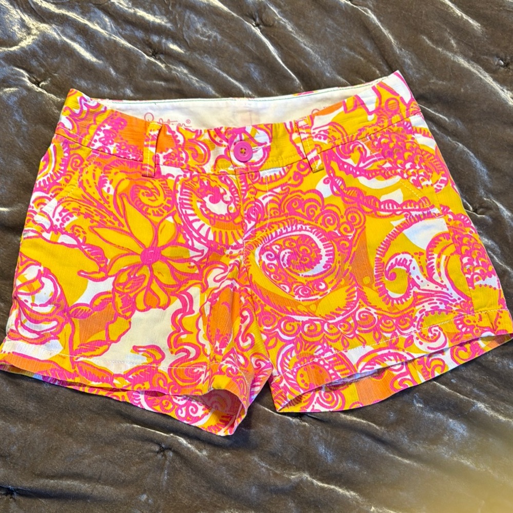 Lilly Pulitzer Vibrant Pink and Orange Patterned Shorts